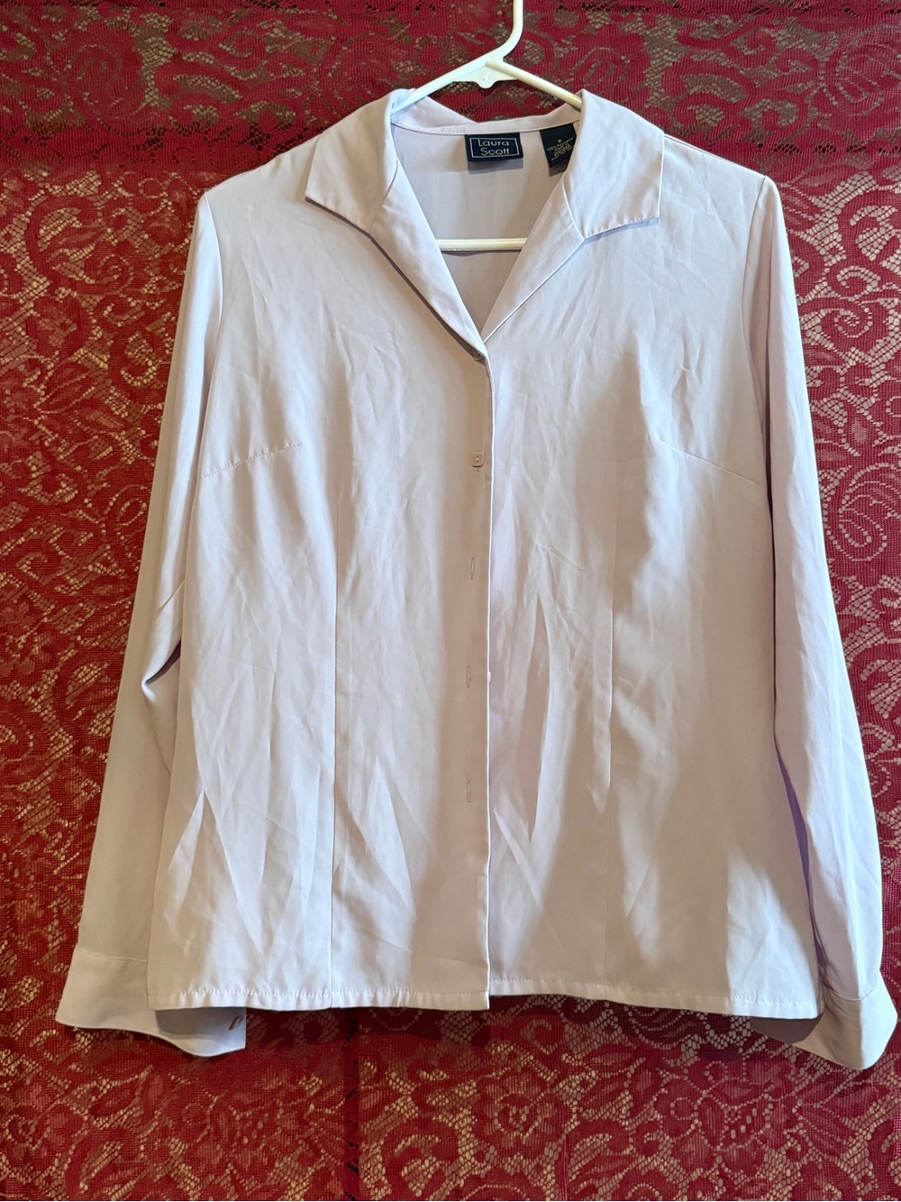 Laura Scott Pastel Lavender Button Up Blouse Notch Collar | Size 8